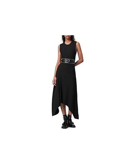 AllSaints Gia Ribbed Asymmetric Midi Dress