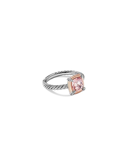 David Yurman 18K Rose Gold Sterling Silver Petite Chatelaine Morganite Diamond Bezel Ring