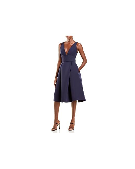 Amsale Faille V-Neck Fit-and-Flare Dress