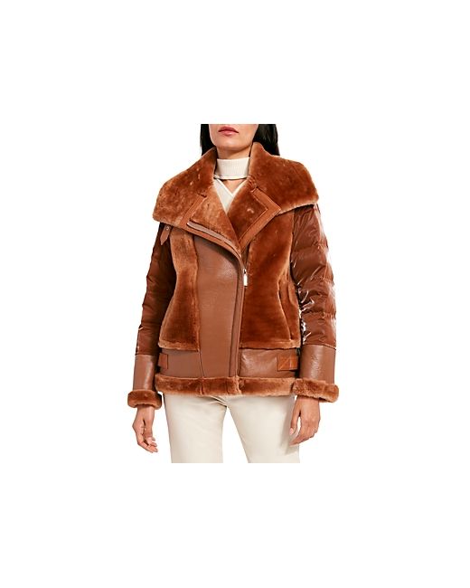 Dawn Levy Leather Shearling Mixed Media Moto Jacket
