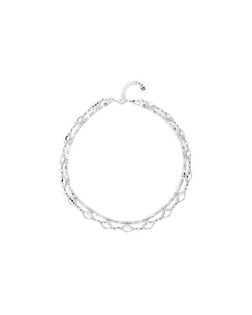 Uno de 50 White Magic Crystal Bead Double Row Choker Necklace 14-15