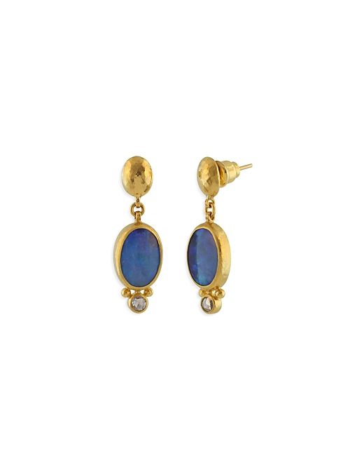 Gurhan 24K Yellow Gold Rune Opal Diamond Drop Earrings