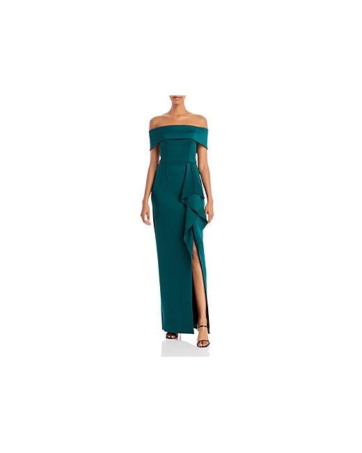 Aqua Off-the-Shoulder Cascade Gown 100 Exclusive