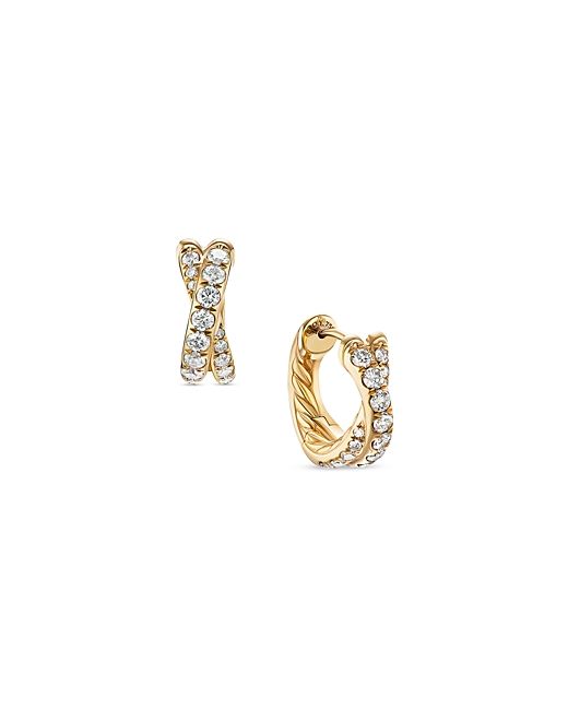 David Yurman 18K Yellow Diamond Pave Crossover Huggie Hoop Earrings