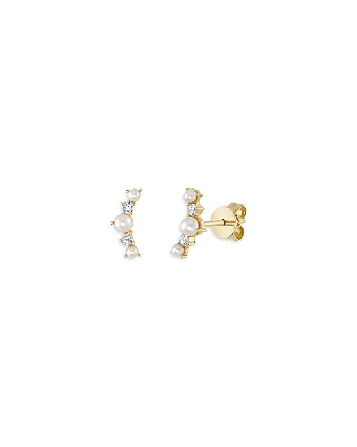 Moon & Meadow 14K Yellow Gold Cultured Pearl Diamond Curved Bar Stud Earrings 100 Exclusive