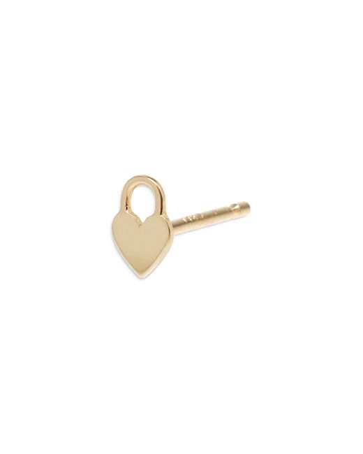 Zoe Chicco 14K Yellow Itty Bitty Symbols Single Heart Padlock Stud Earring