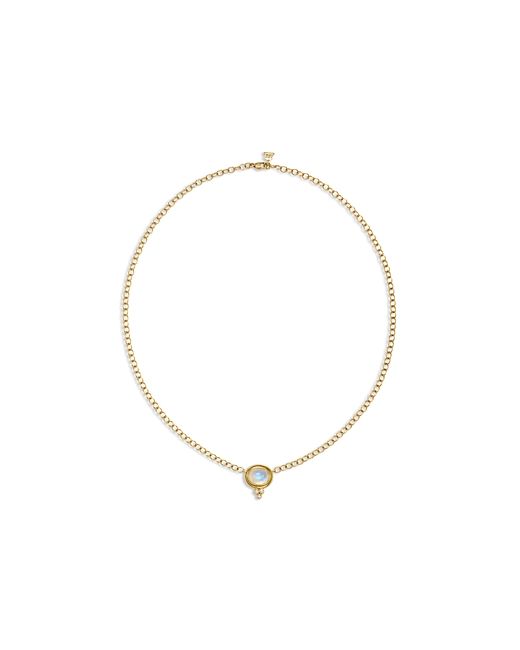 Temple St. Clair 18K Yellow Classic Blue Moonstone Diamond Pendant Necklace 16-18