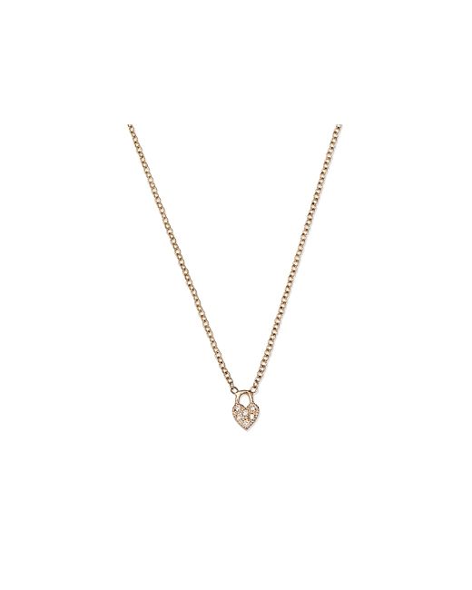 Zoe Chicco 14K Yellow Itty Bitty Symbols Diamond Pave Heart Padlock Pendant Necklace 14-16