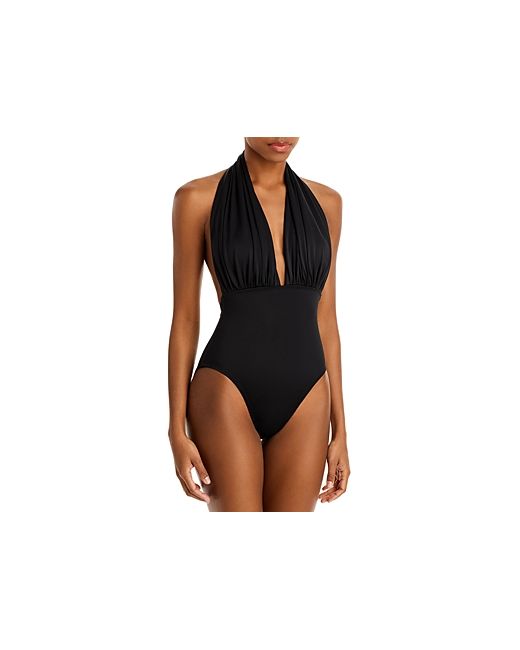 Norma Kamali Halter Low Back One Piece Swimsuit