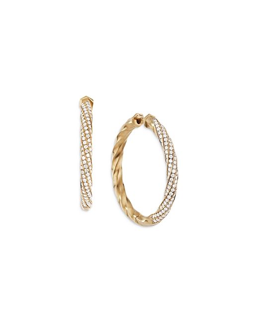 David Yurman 18K Yellow Gold Cable Edge Hoop Earrings with Diamonds