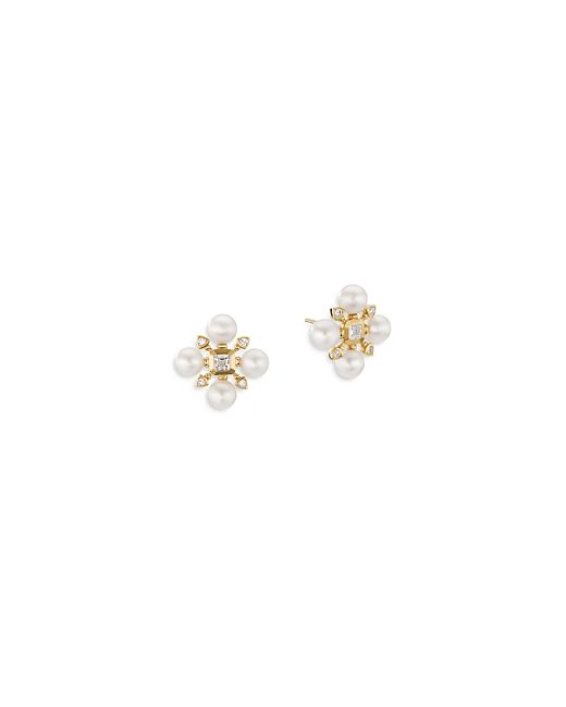 David Yurman 18K Yellow Gold Renaissance Diamond and Pearl Stud Earrings