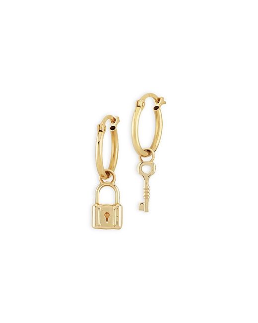 Moon & Meadow Lock Key Dangle Hoop Earrings in 14K Yellow 100 Exclusive