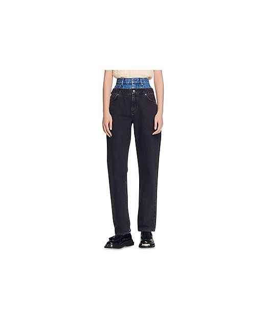Sandro Kitty Two Tone Double Waist Mom Jeans in