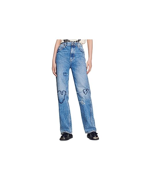Sandro Patty Embroidered High Rise Straight Jeans in