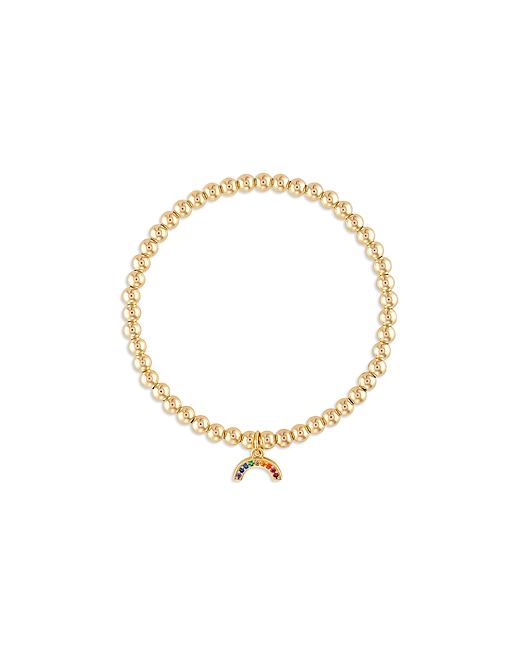 Alexa Leigh Pave Rainbow Charm Ball Beaded Stretch Bracelet in 14K Gold Filled
