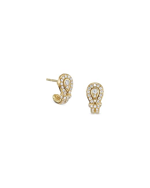 David Yurman Thoroughbred Loop Huggie Hoop Earrings in 18K Yellow with Pave Diamonds