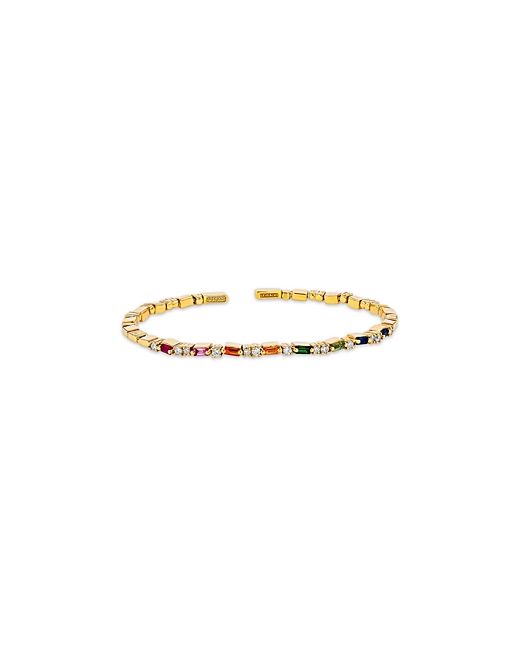 Suzanne Kalan 18K Yellow Gold Fireworks Rainbow Sapphire Baguette Diamond Bangle Bracelet