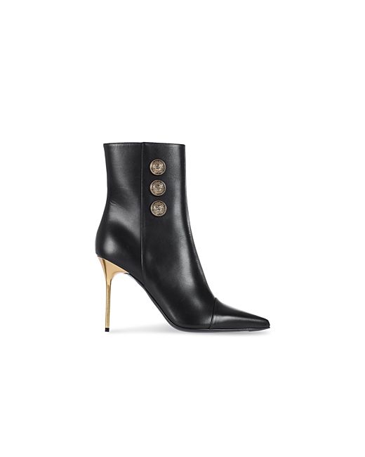 Balmain Pointed Toe Logo Accent High Heel Ankle Booties