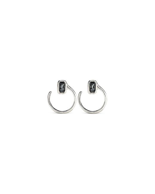 Uno de 50 Cobra Rectangle Crystal Front Facing Hoop Earrings in Sterling