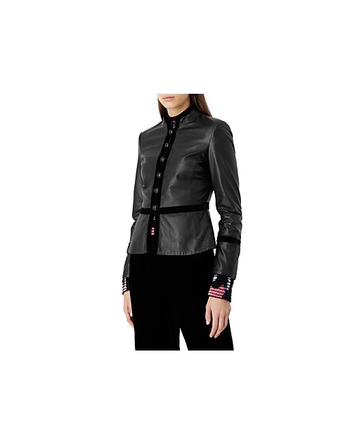 Armani Emporio Velvet Trim Leather Jacket