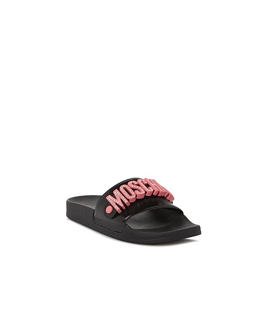 Moschino Crystal Logo Slide Sandals
