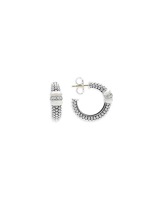 Lagos Ceramic Sterling White Caviar Diamond Hoop Earrings