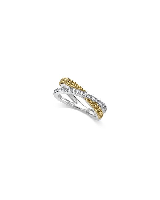Lagos 18K Yellow Gold Sterling Silver Caviar Lux Diamond X Ring