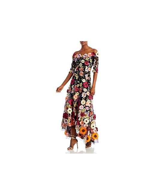 Teri Jon by Rickie Freeman Floral Embroidered Off-the-Shoulder Dress