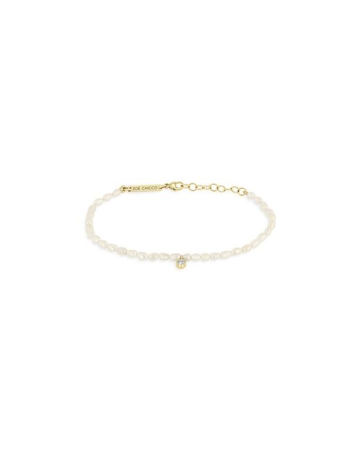 Zoe Chicco 14k Yellow Gold Pearl Bead Diamond Charm Bracelet