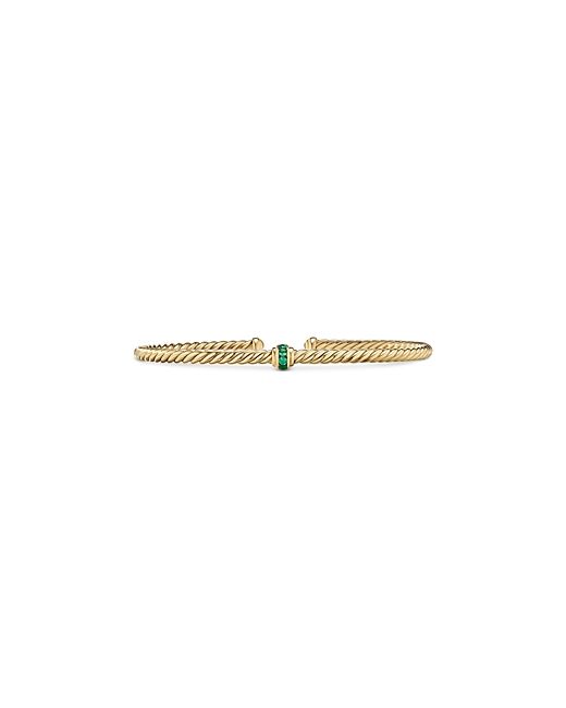 David Yurman 18K Yellow Gold Cable Classics Pave Emerald Center Station Bracelet