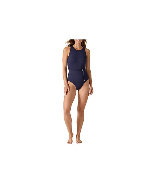 Tommy Bahama Cable Beach High Neck Belted One Piece Swimsuit