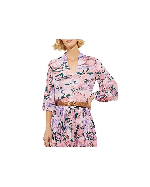 Misook Printed Pleat Sleeve Button Front Shirt