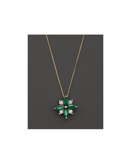 Bloomingdale's Emerald and Diamond Flower Pendant Necklace in 14K 18