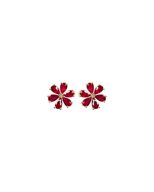 Zydo 18K Rose Gold Luminal Ruby Diamond Floral Stud Earrings
