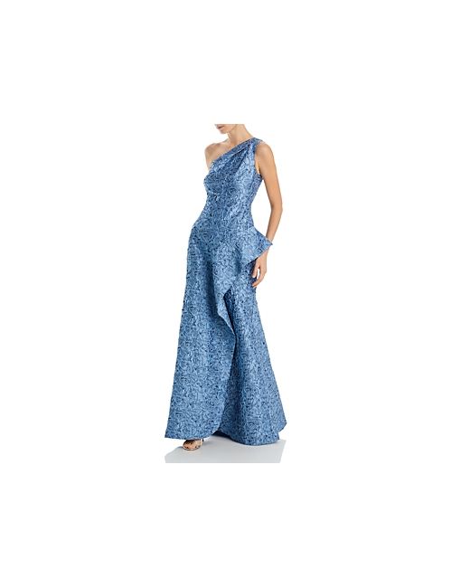 Teri Jon by Rickie Freeman Jacquard One Shoulder Gown