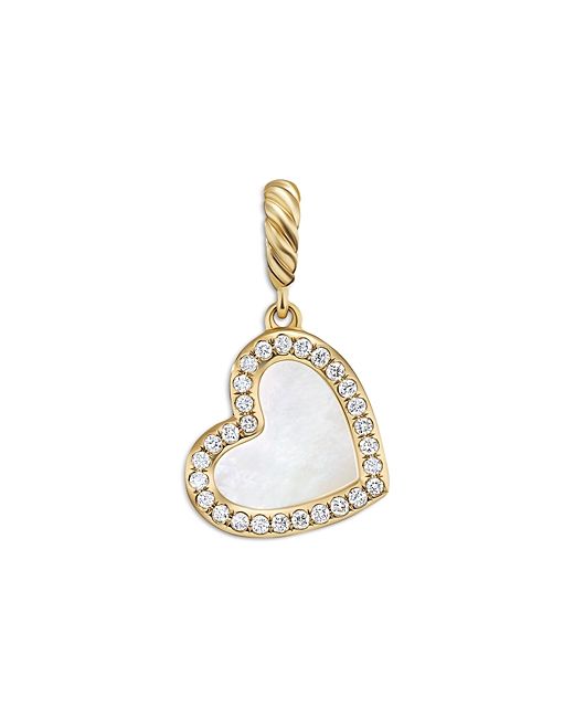 David Yurman 18K Yellow Gold Dy Elements Mother of Pearl Pave Diamonds Heart Pendant