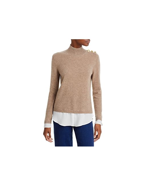 C By Bloomingdale's Cashmere Novelty Button Mock Neck Layered Look Cashmere Sweater 100 Exclusive