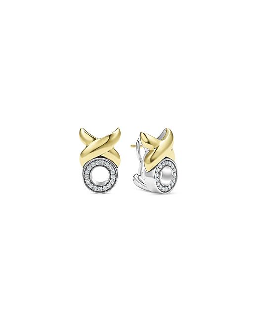 Lagos 18K Yellow Gold Sterling Embrace Diamond Xo Omega Earrings