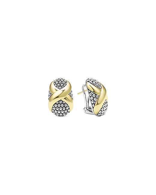 Lagos 18K Yellow Gold Sterling Embrace X Oval Caviar Bead Omega Earrings