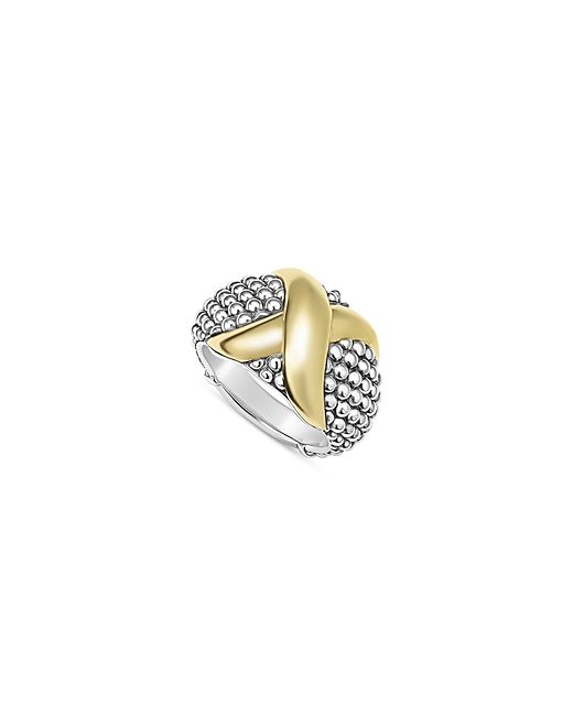 Lagos 18K Yellow Gold Sterling Embrace X Dome Caviar Bead Statement Ring