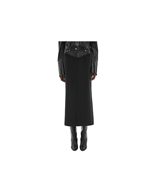 Helmut Lang Garter Faux Leather Trim Midi Skirt