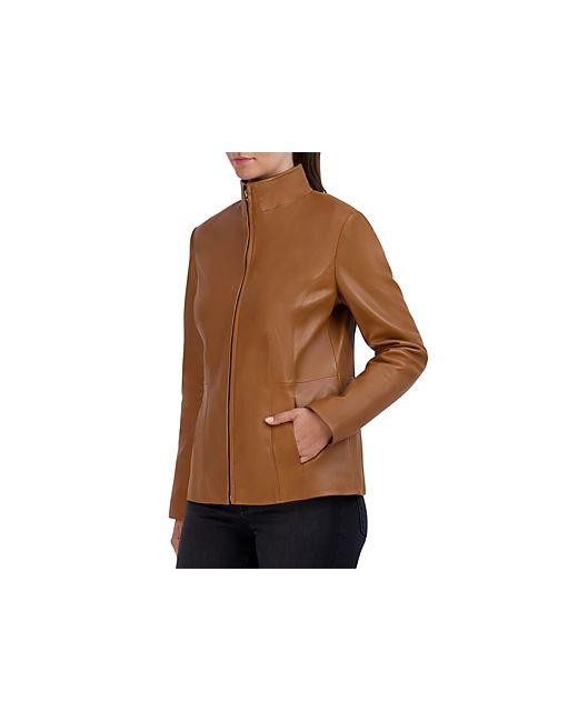 Cole Haan Leather Stand Collar Jacket