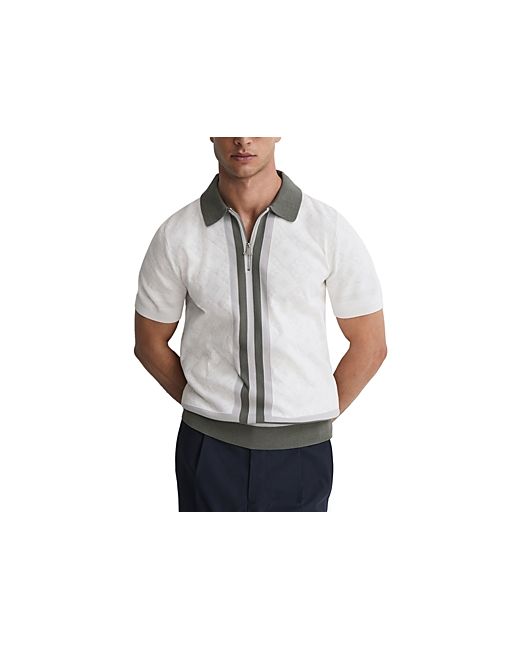 Reiss London Cotton Textured Slim Fit Half Zip Polo Shirt