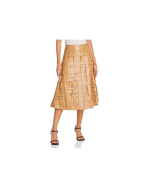 A.W.A.K.E. Mode Woven Faux Leather Midi Skirt