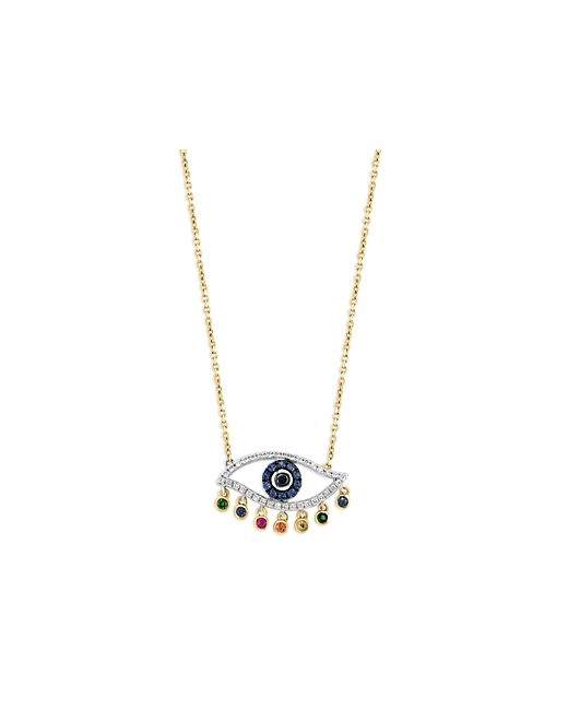 Bloomingdale's Rainbow Sapphire Diamond Evil Eye Pendant Necklace in 14K White Yellow Gold 18