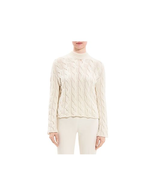 Theory Wool Cashmere Cable Knit Mock Neck Sweater