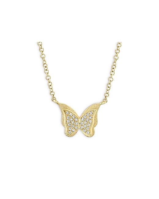 Moon & Meadow 14K Yellow Diamond Butterfly Pendant Necklace 17-18