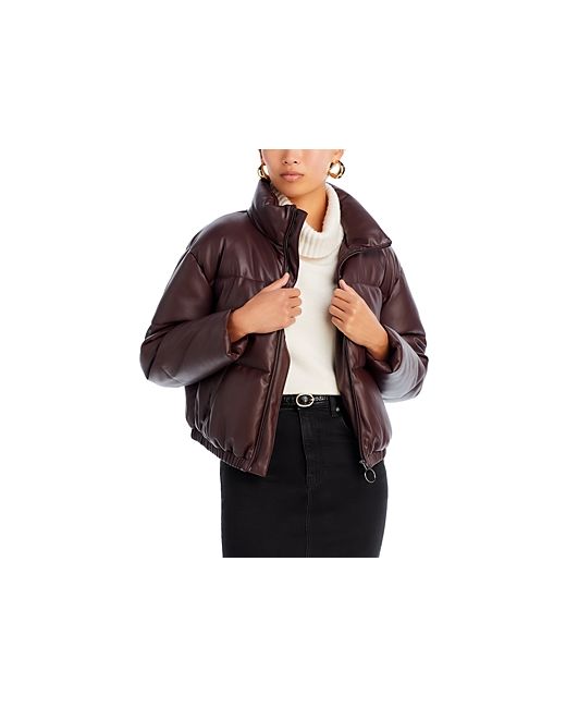 Aqua Faux Leather Puffer Jacket 100 Exclusive