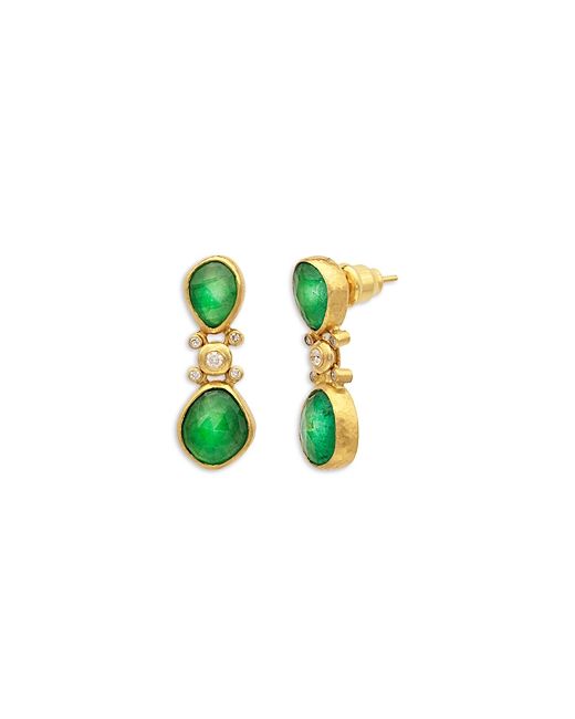 Gurhan 24K Yellow Gold Elements Emerald Diamond Drop Earrings