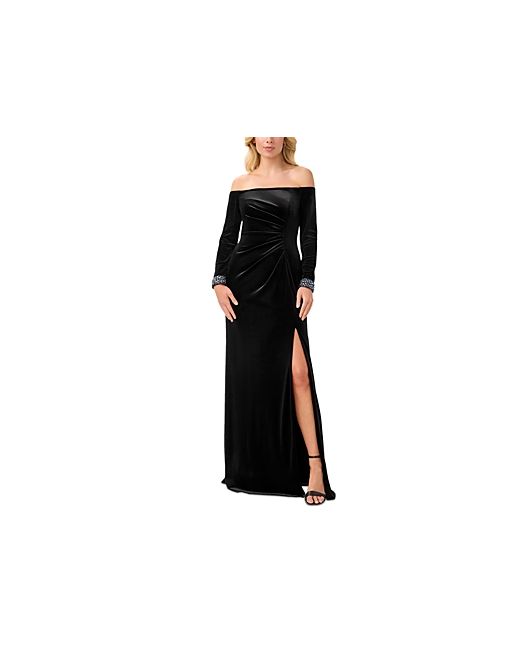 Adrianna Papell Velvet Off the Shoulder Gown